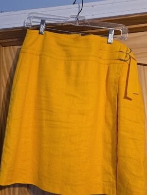 Ann Taylor Bright Yellow Wrap A-Line Skirt